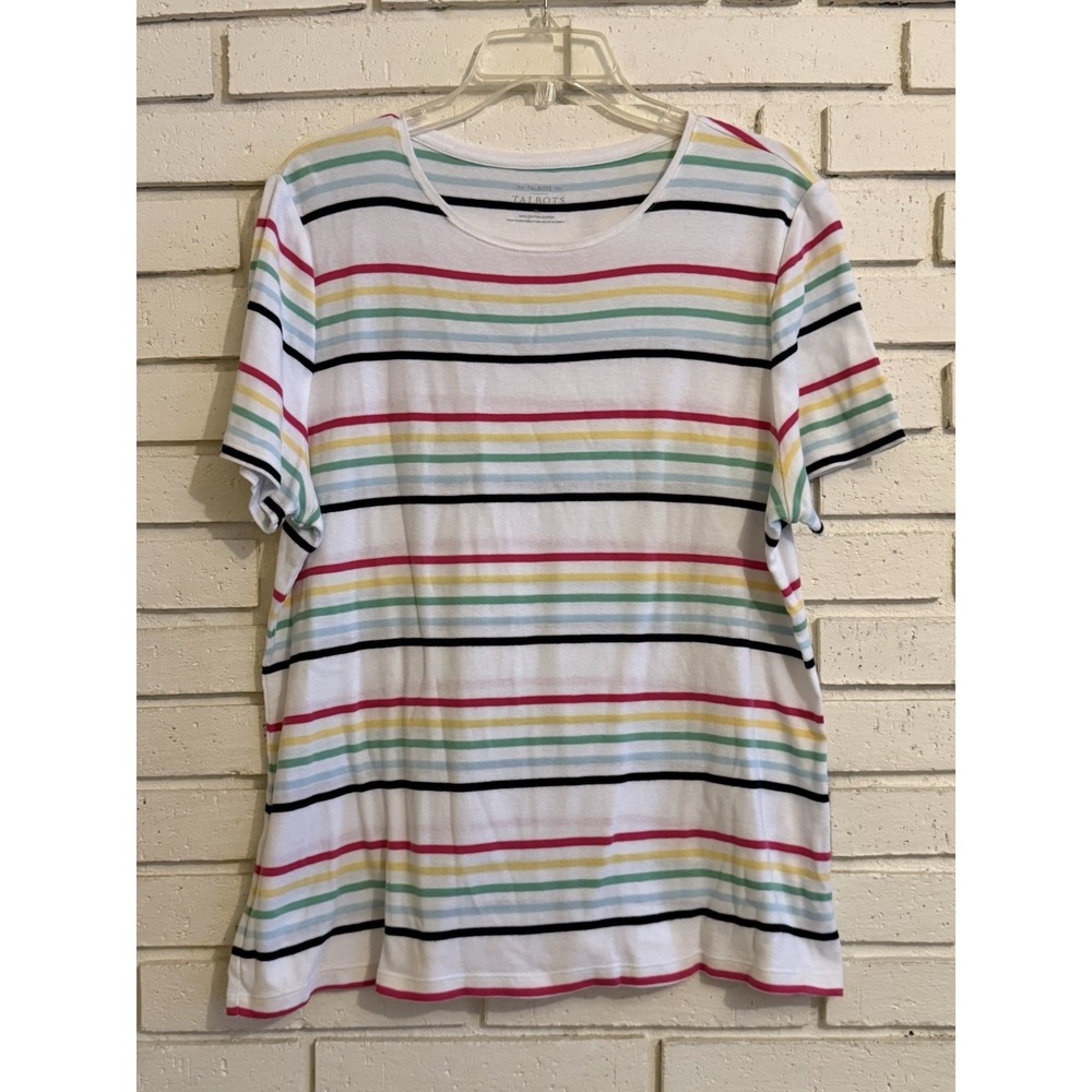 Talbots The Talbots Tee T Shirt Womens Sz XL White Colorful Striped Top